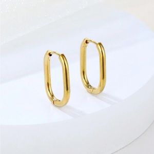 Gold plated stainless steel oval earrings